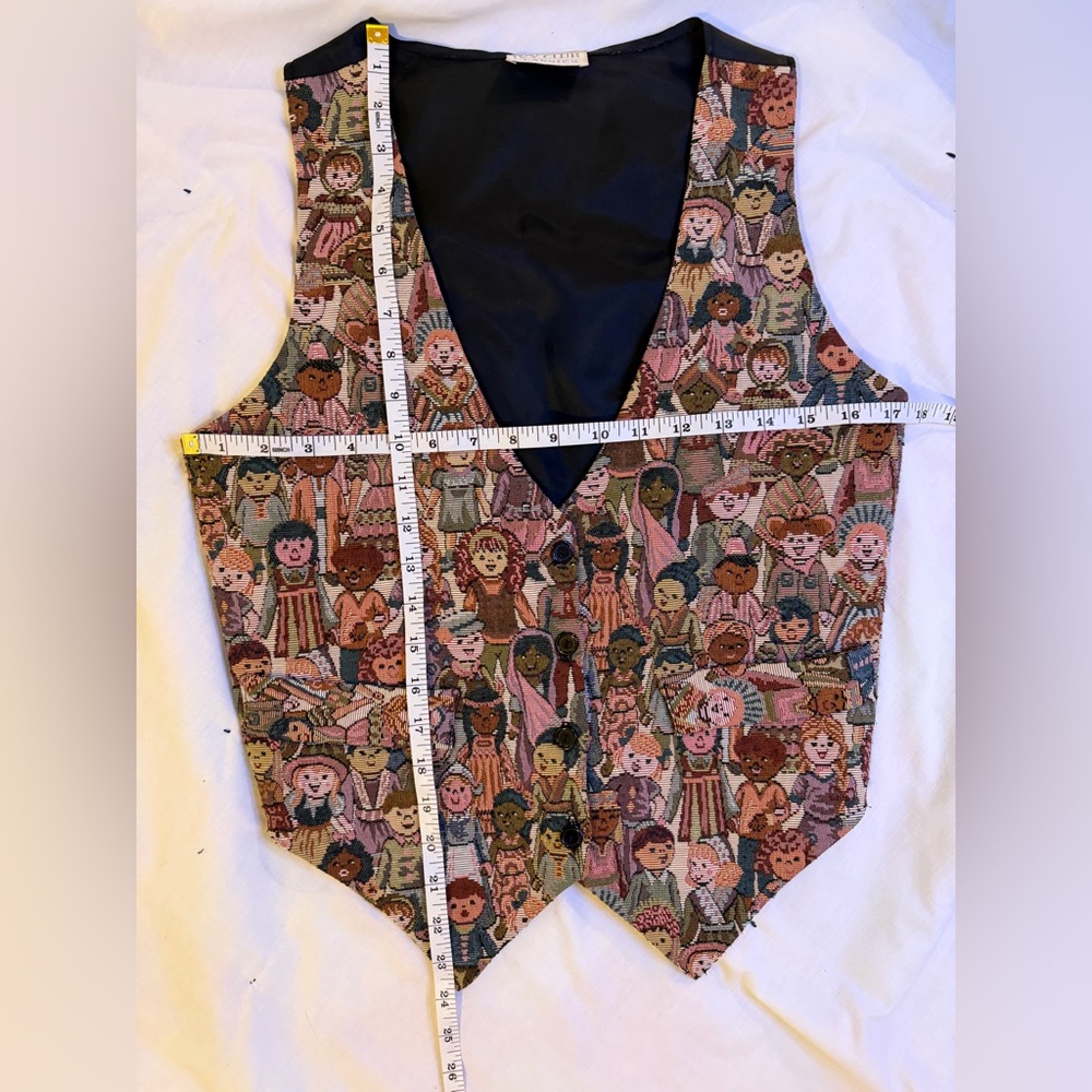 Vintage 90’s Ivy Club Classics Children of the World Tapestry Vest Sz S/M - Picture 4 of 5